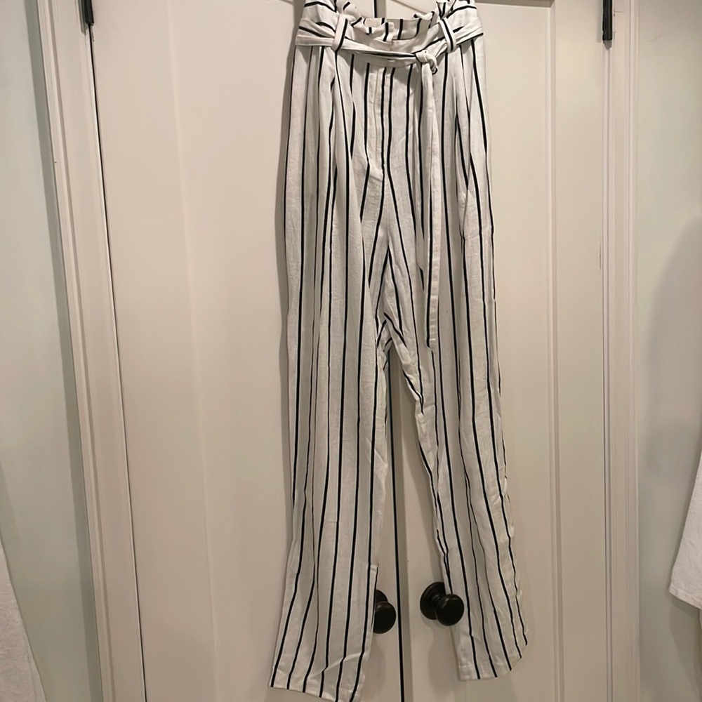 Stripe linen blend paperbag pant